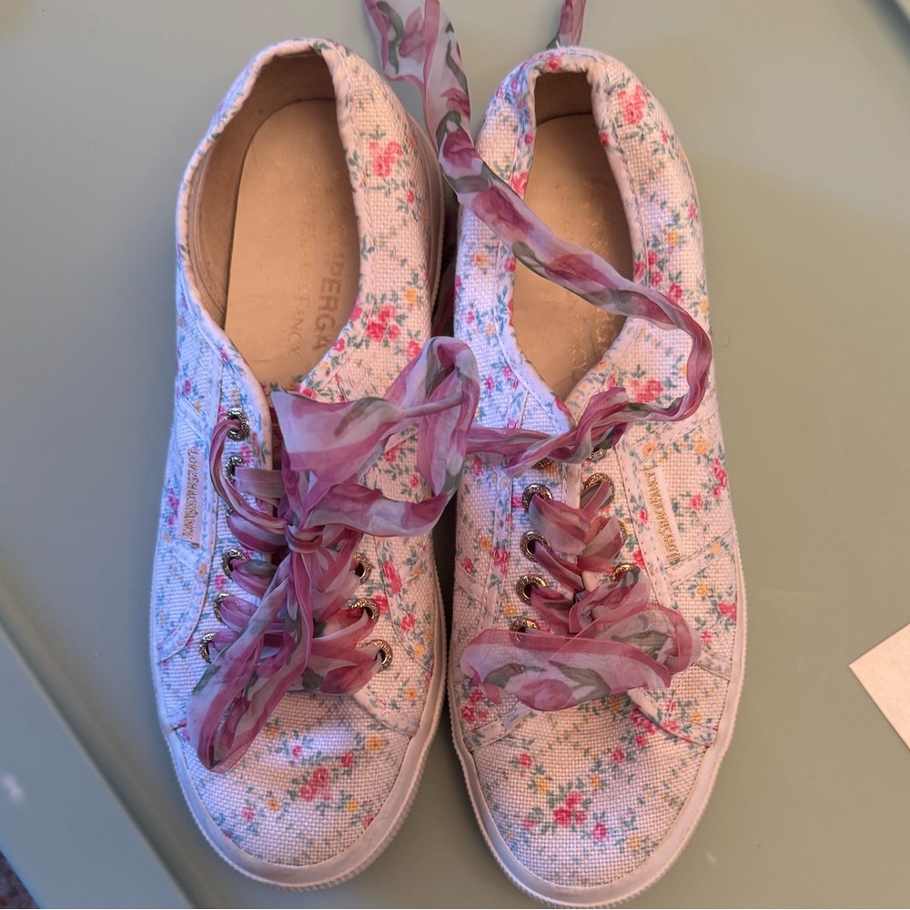 LoveShackFancy Floral Sneakers with Pink Accents